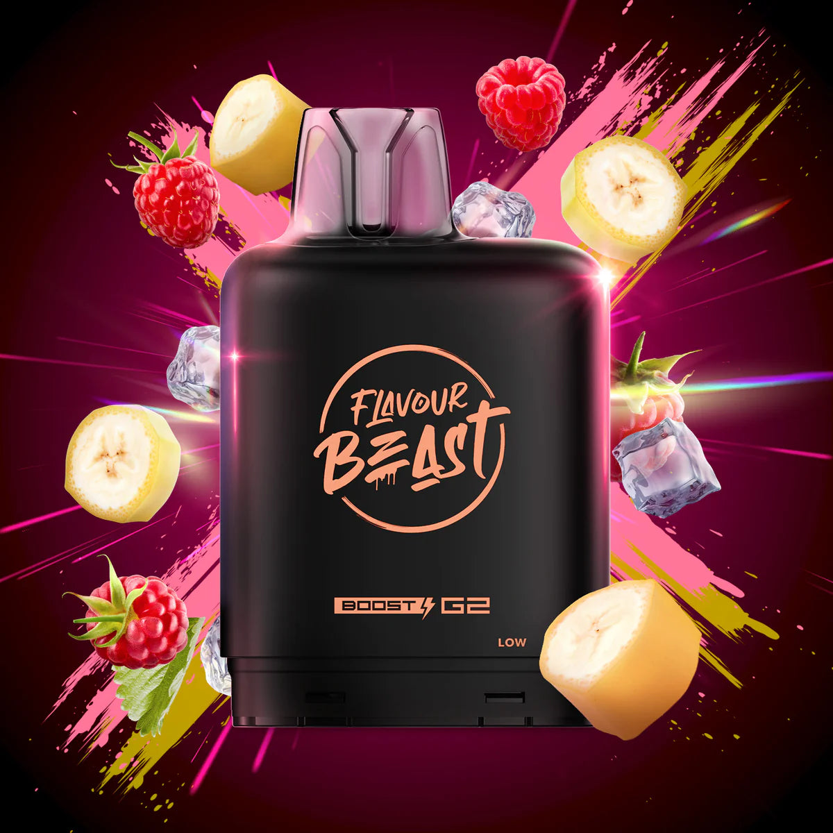 Level X G2 Boost Banana Raspberry Iced pod with fruit duo design