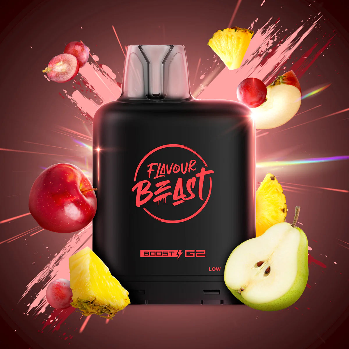 Level X G2 Boost Famous Fruit KO Iced pod with fruity knockout design