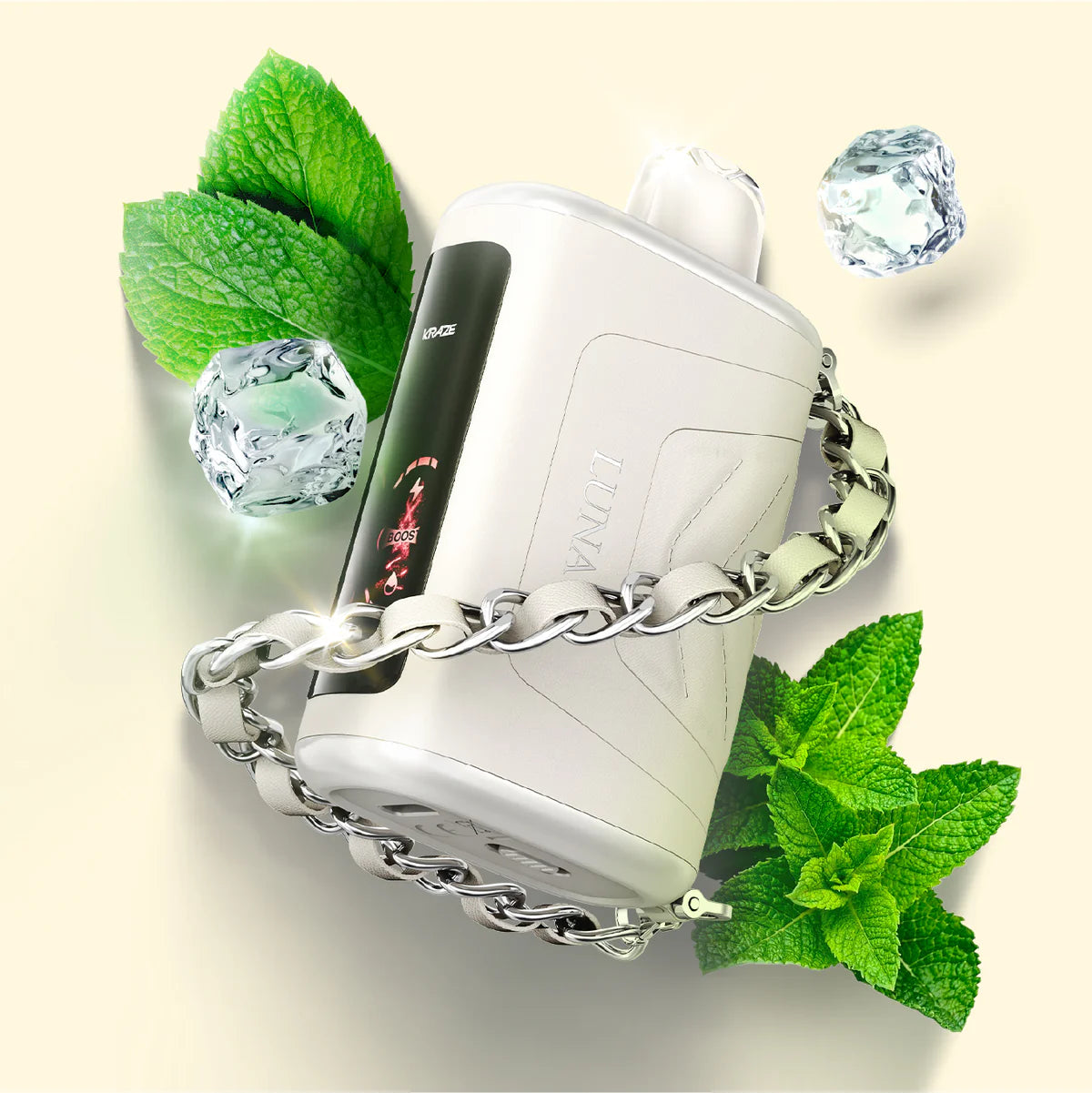 Kraze Lune 42K Diamond Spearmint Ice vape in shiny mint-themed design