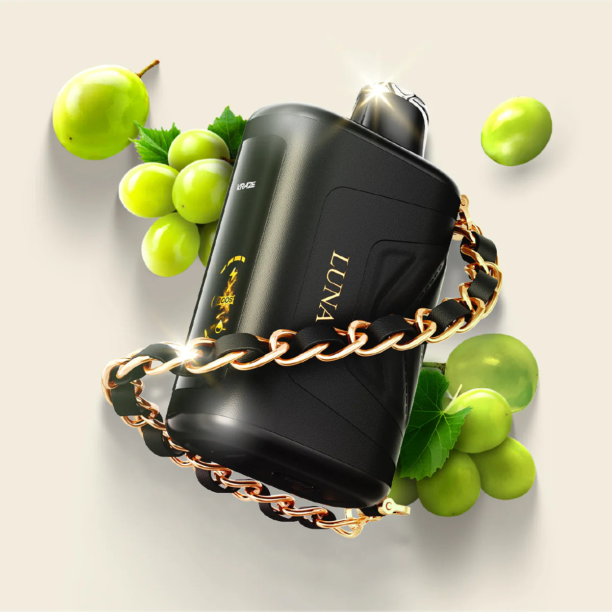 Kraze Lune 42K Emerald Green Grape vape with a deep green grape label