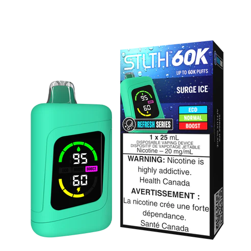 STLTH 60K Surge Ice vape with bold and icy blue gradient