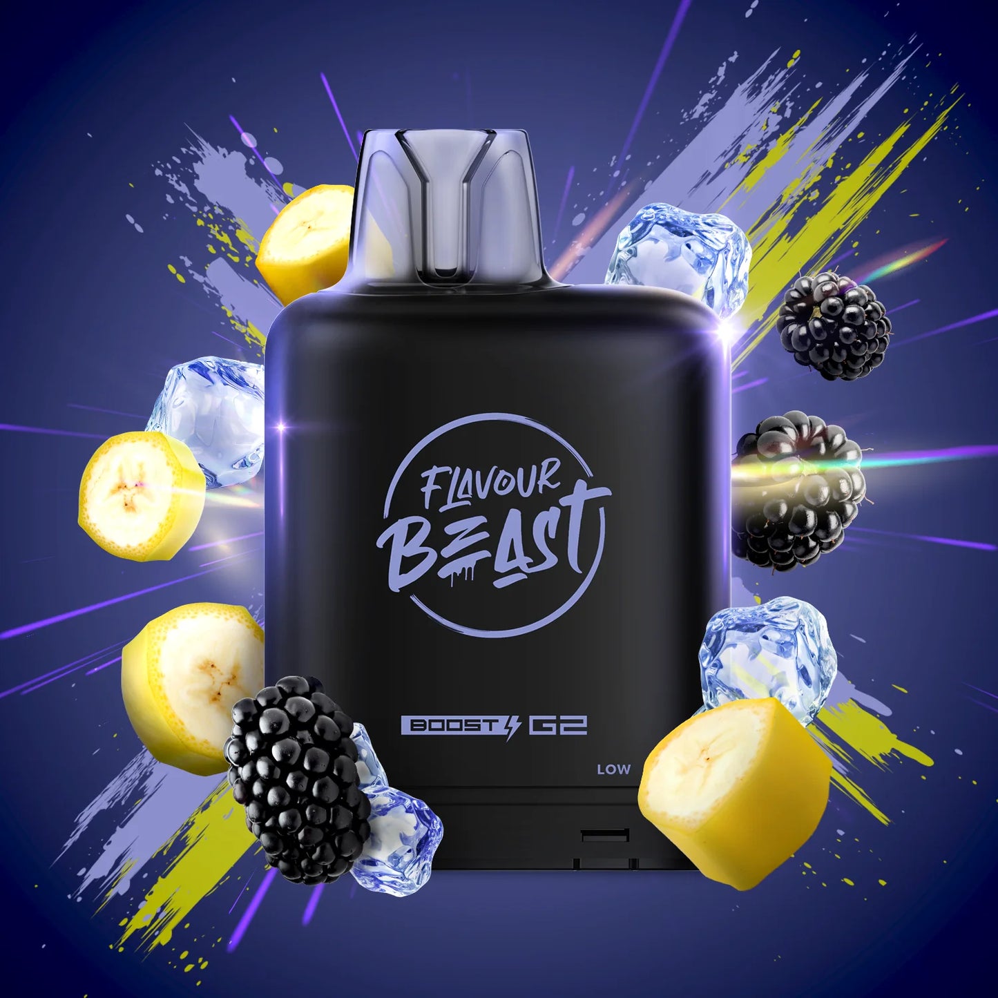 Flavour Beast Level X Boosted Pods Vape Delivery Blazin' Banana Blackberry Iced