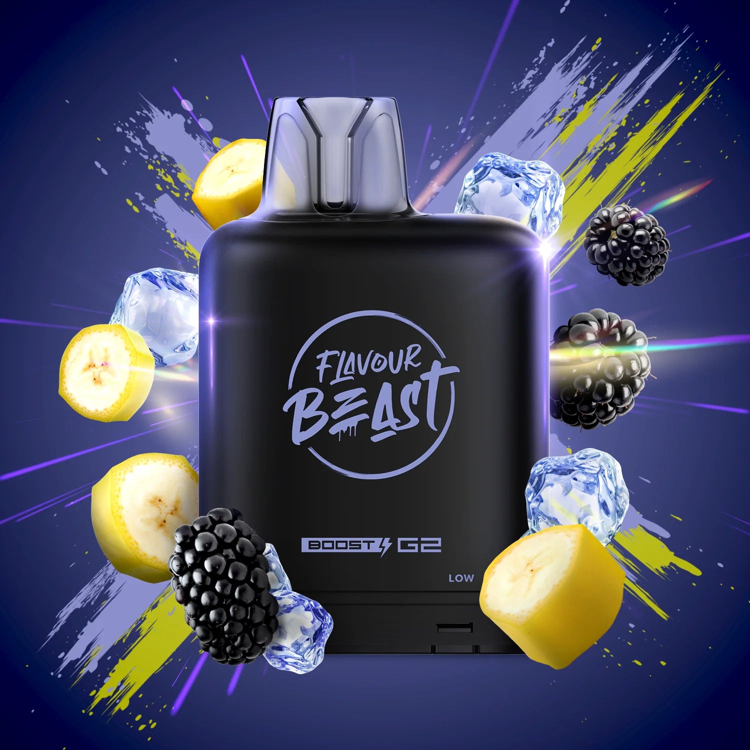 Flavour Beast Level X Boosted Pods Vape Delivery Blazin' Banana Blackberry Iced