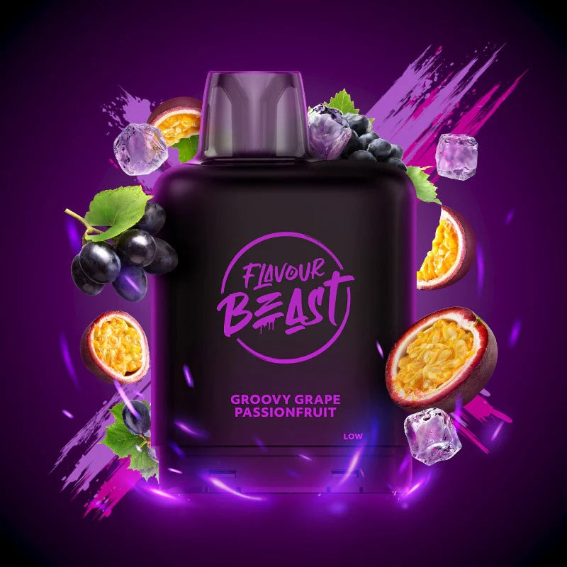 Flavour Beast Level X Boosted Pods Vape Delivery Groovy Grape Passionfruit Iced