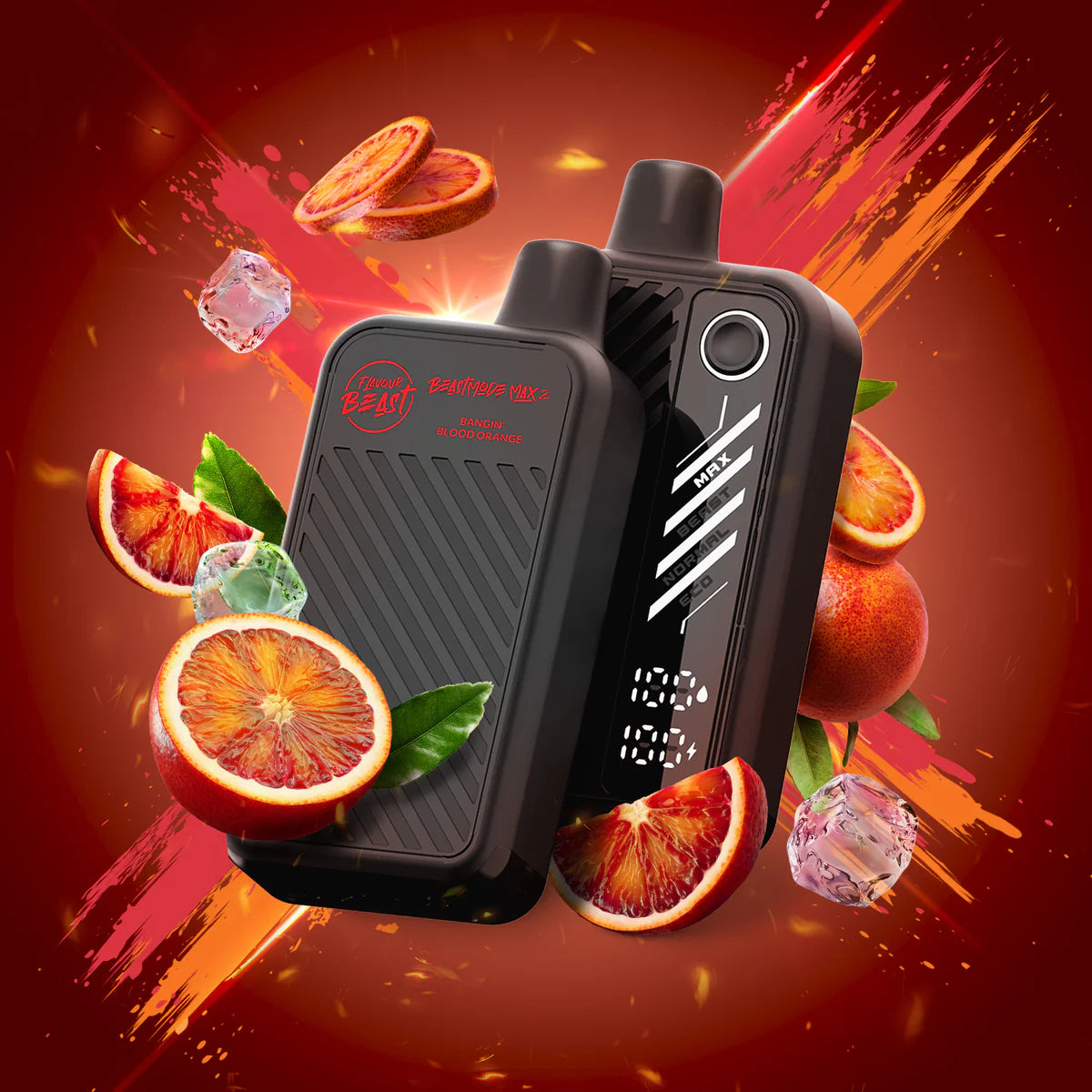 Flavour Beast Mode Max 2 Bangin' Blood Orange Iced vape with citrus-inspired packaging