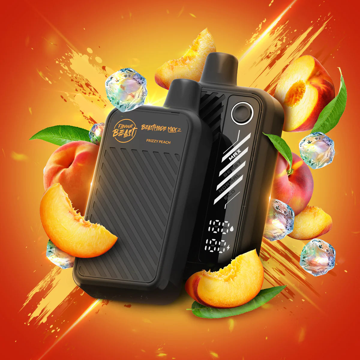 Flavour Beast Mode Max 2 Frizzy Peach Iced vape with soft peach color scheme