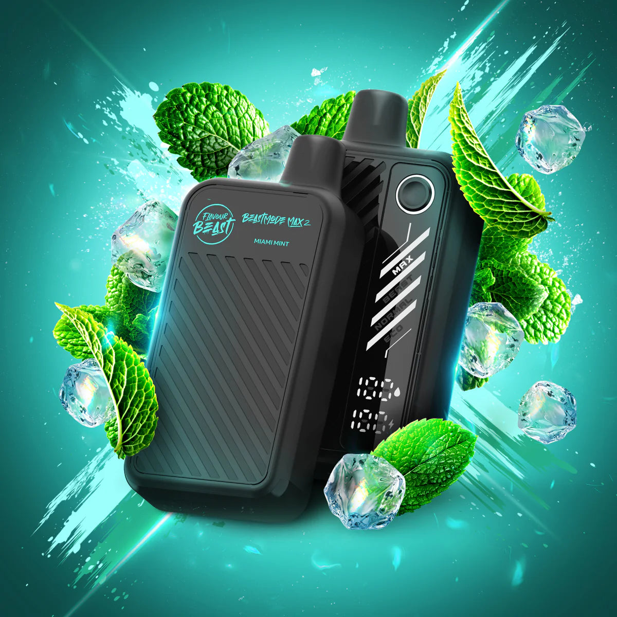 Flavour Beast Mode Max 2 Miami Mint Iced vape with cool blue Miami-themed design