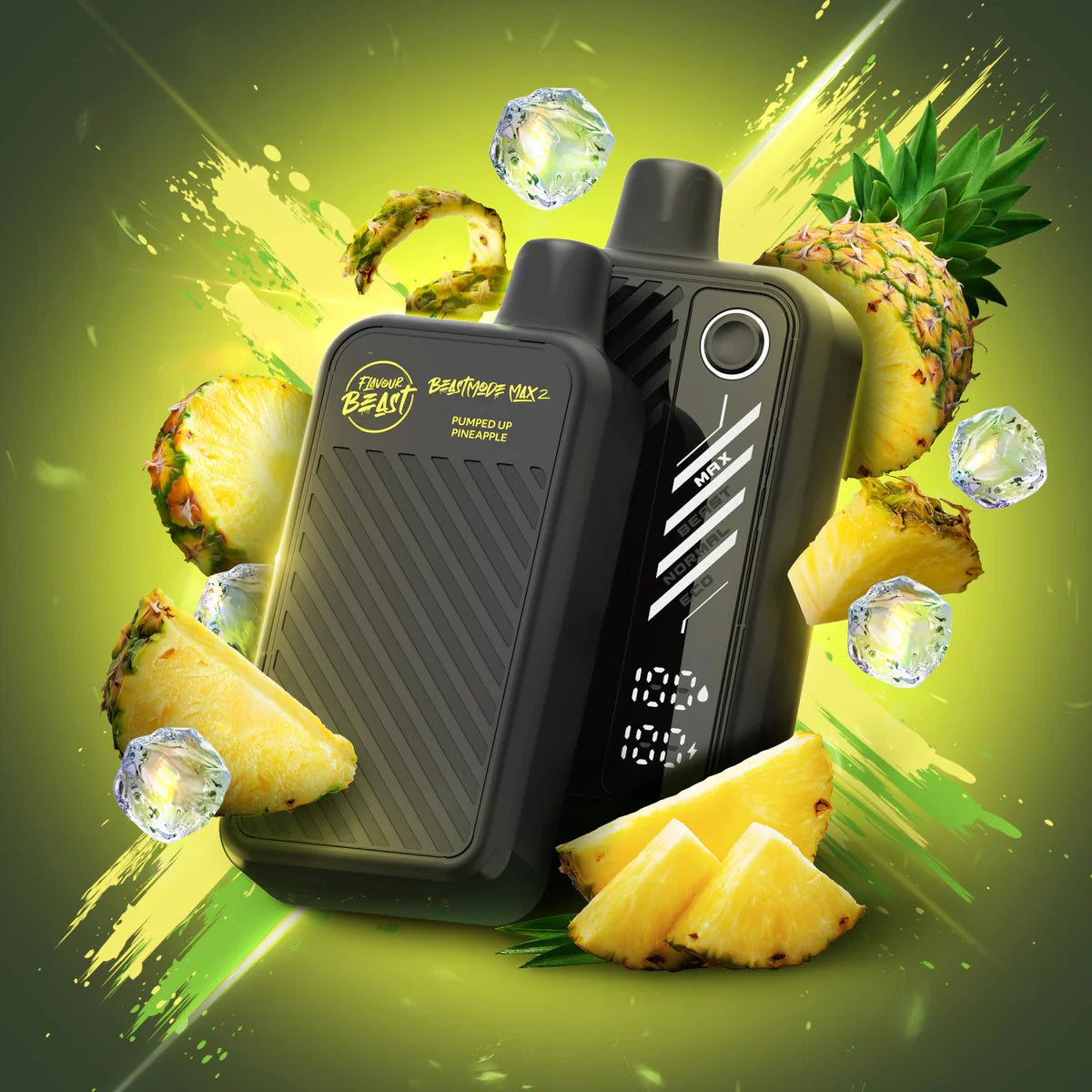 Flavour Beast Mode Max 2 Pumped Up Pineapple Iced vape with yellow tropical design