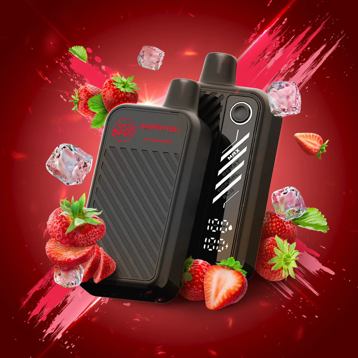 Flavour Beast Mode Max 2 Sic Strawberry Iced vape with bright red strawberry label