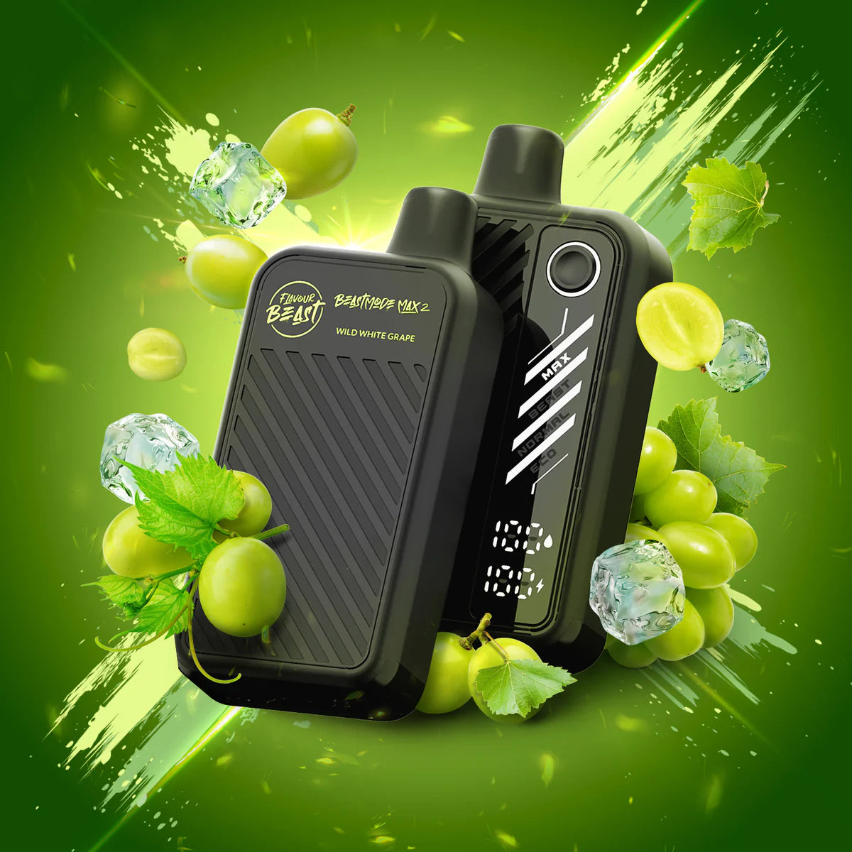 Flavour Beast Mode Max 2 Wild White Grape Iced vape with light grape-themed graphics