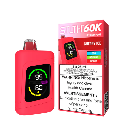 STLTH 60K Cherry Ice disposable vape in bold red styling